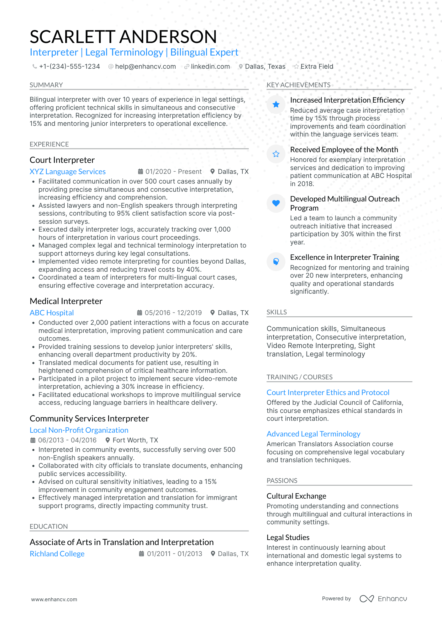 Legal Interpreter Resume Example