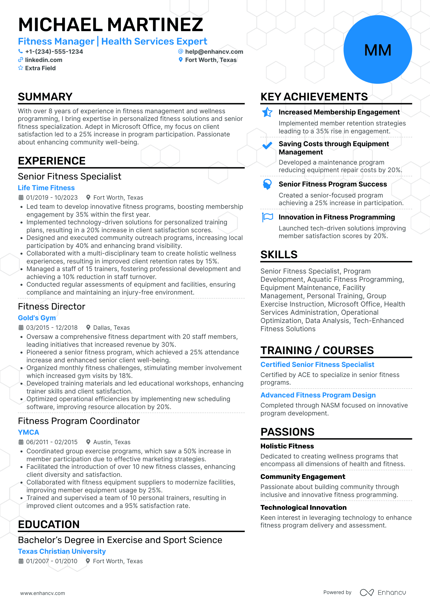 Senior Fitness Manager Resume Example