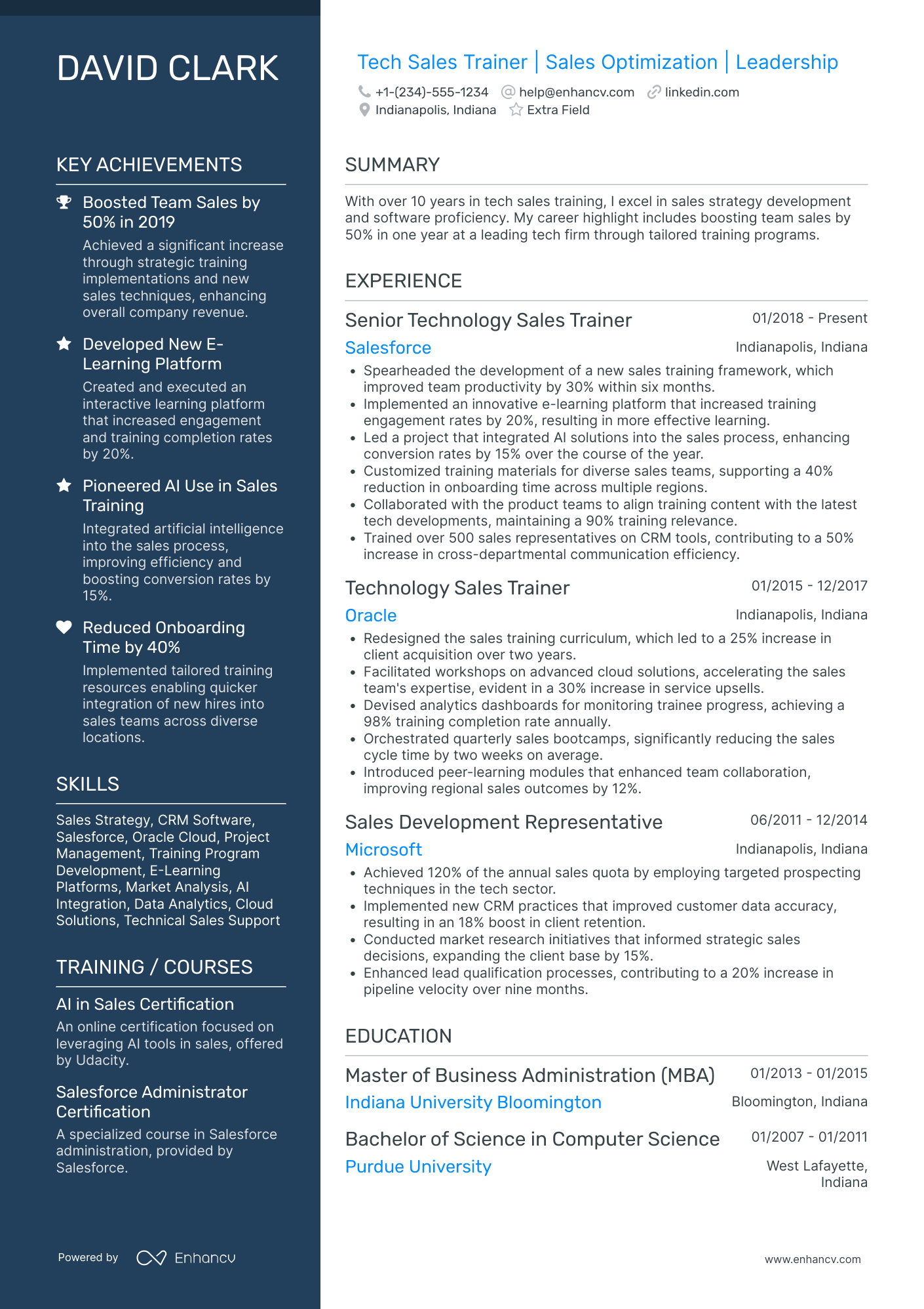 Tech Sales Trainer Resume Example