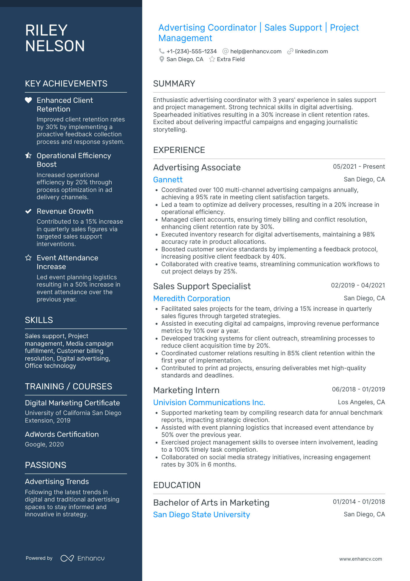 Junior Advertising Coordinator Resume Example