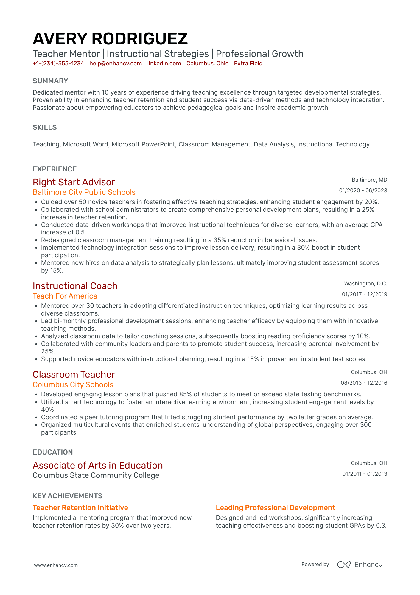 New Teacher Education Advisor Resume Example