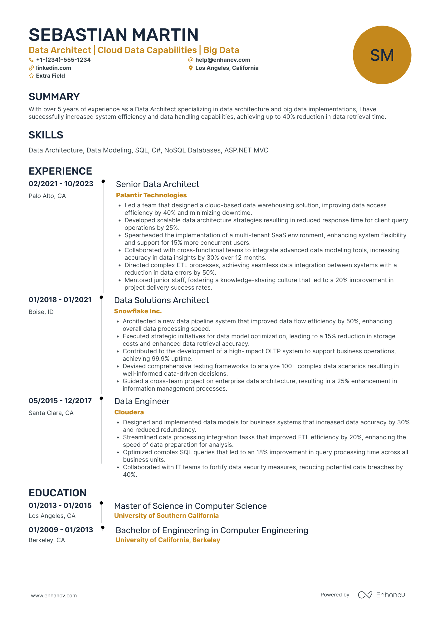 Data Systems Architect Resume Example