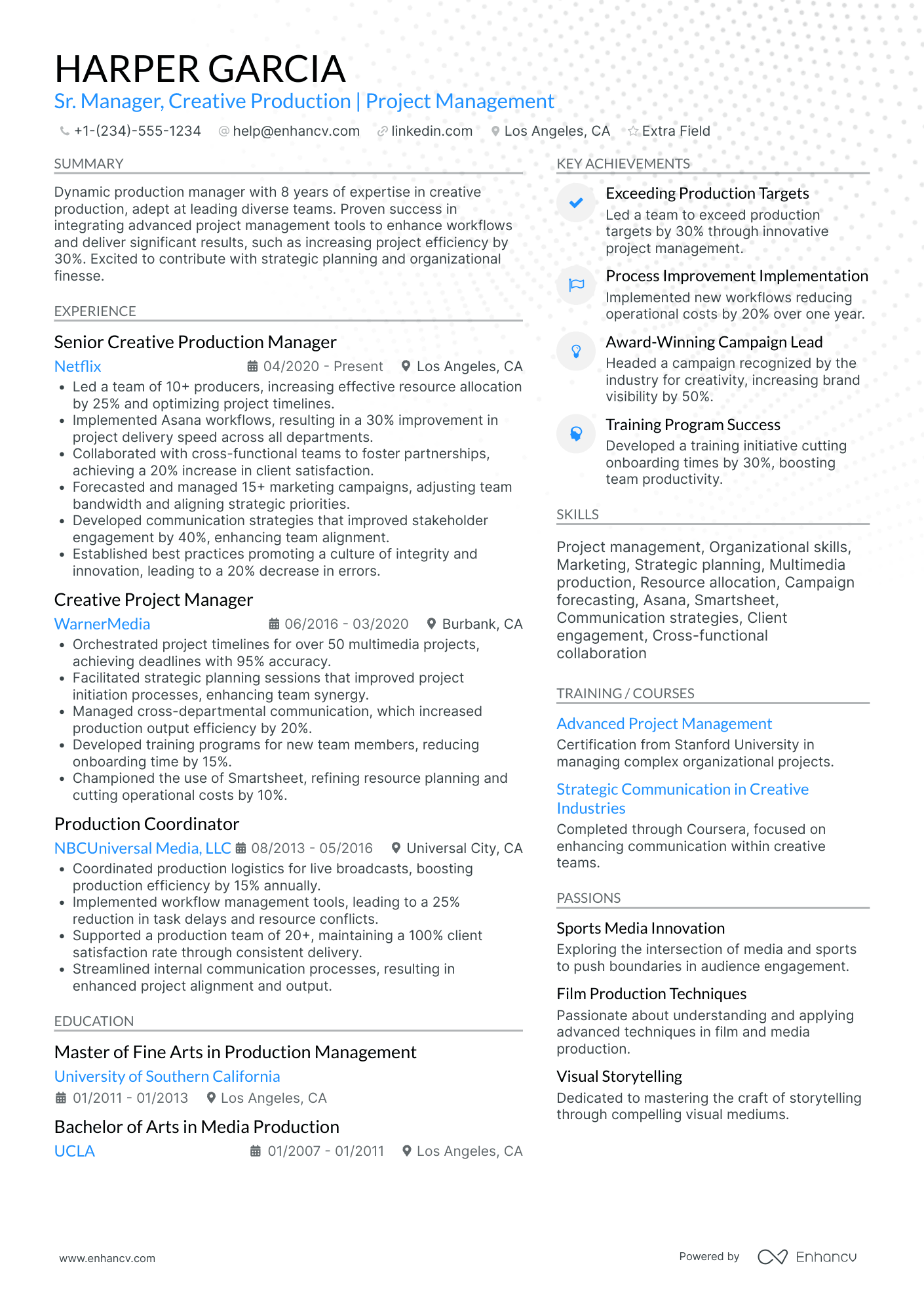 Senior Filmmaker Resume Example