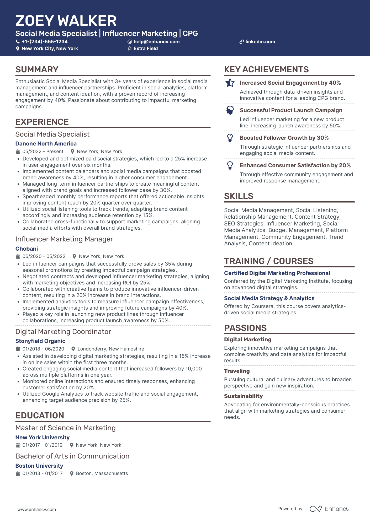 Social Media Influencer Analyst Resume Example