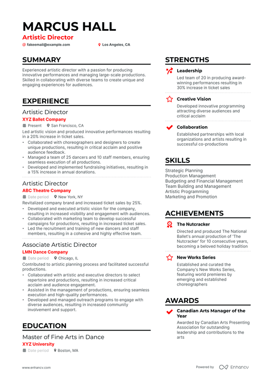 6 Artist Resume Examples & Guide for 2024