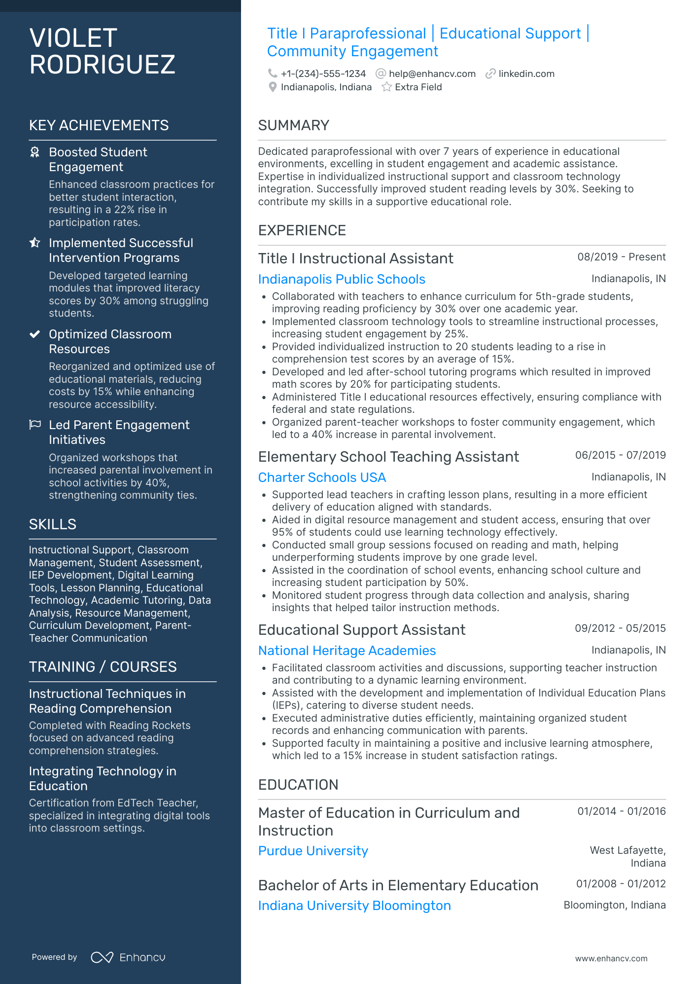 Title I Paraprofessional Resume Example