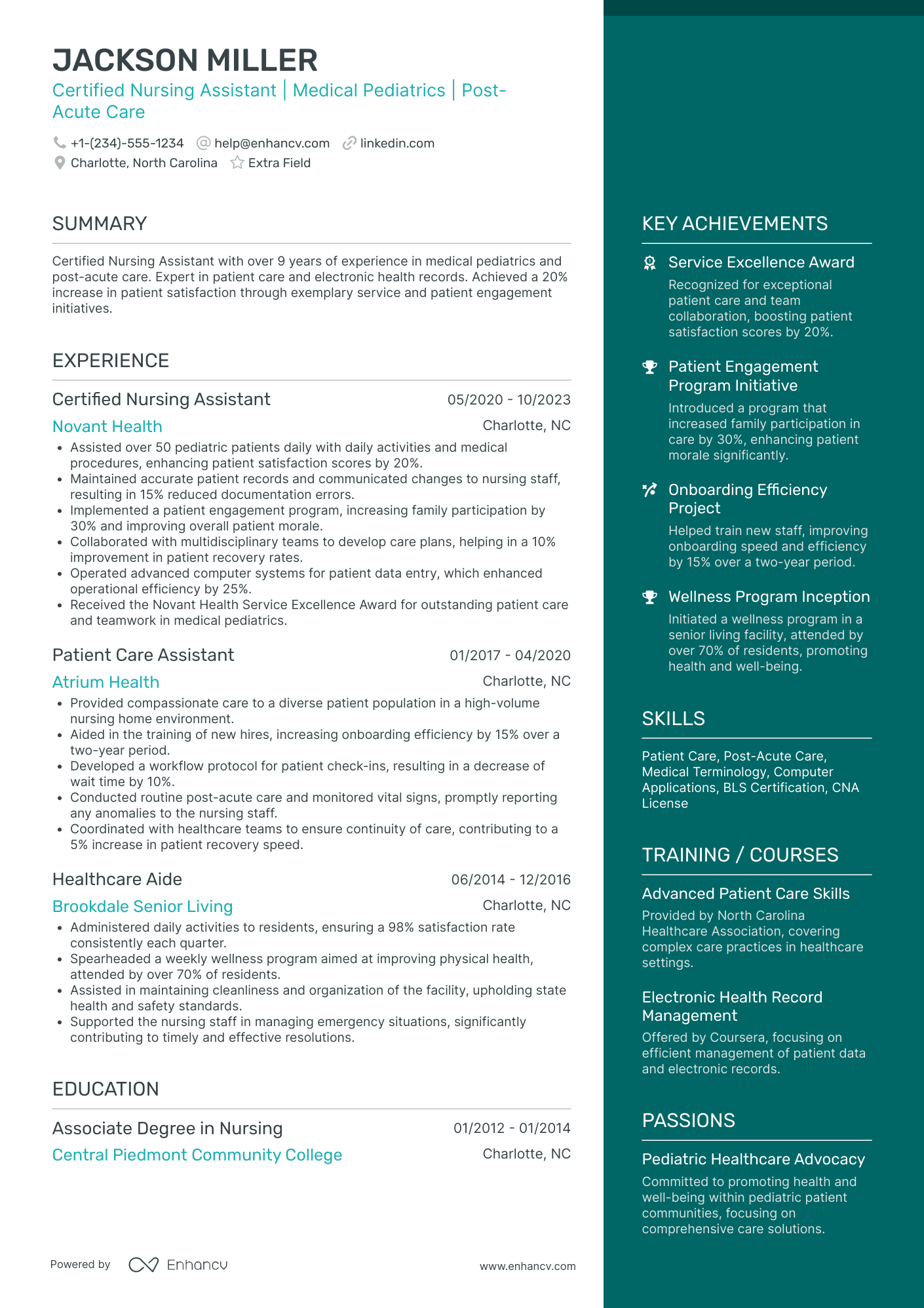 Pediatric Nursing Assistant Resume Example