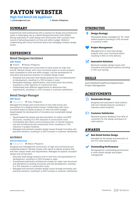 High End Retail Resume Example