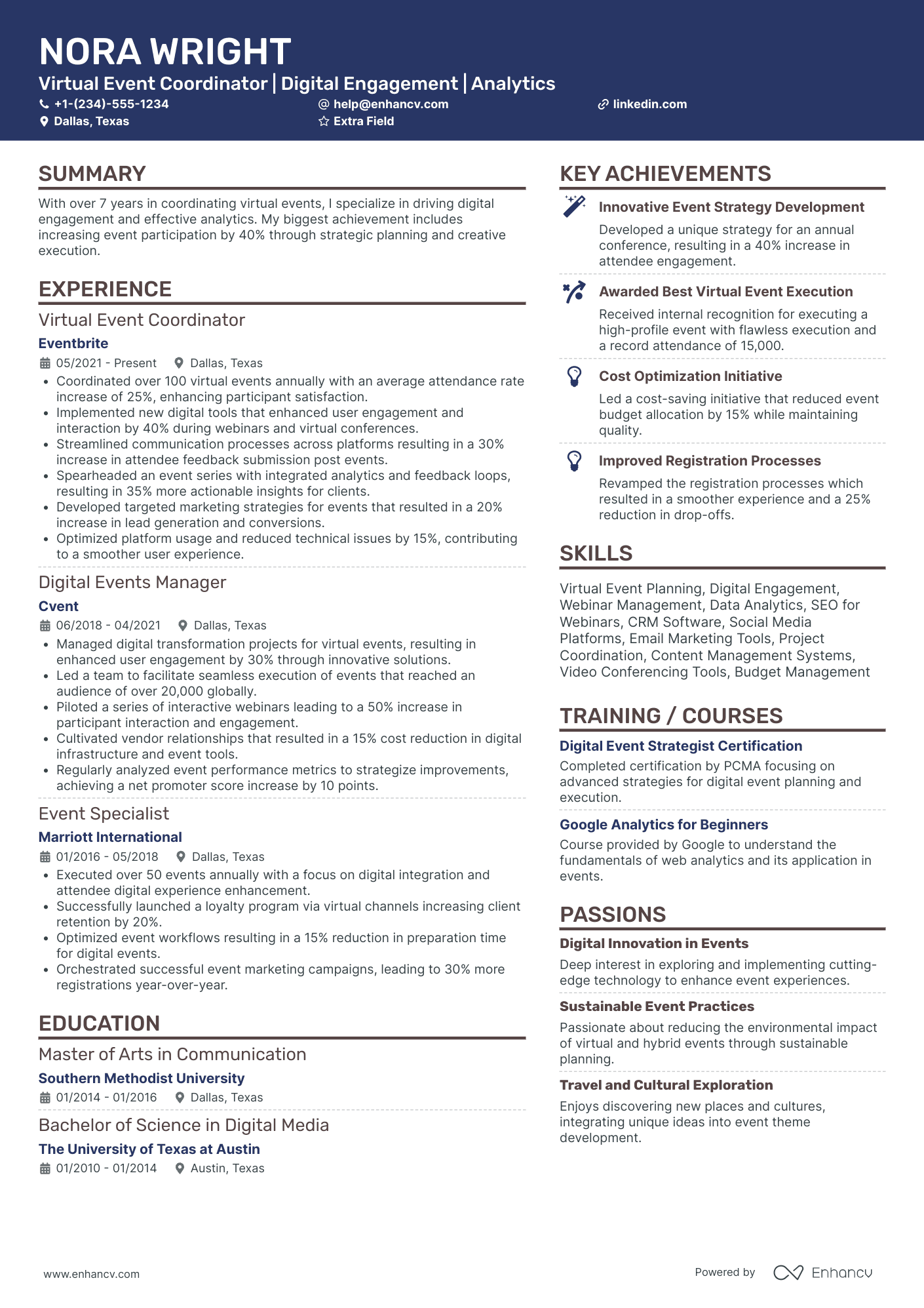 Virtual Event Coordinator Resume Example