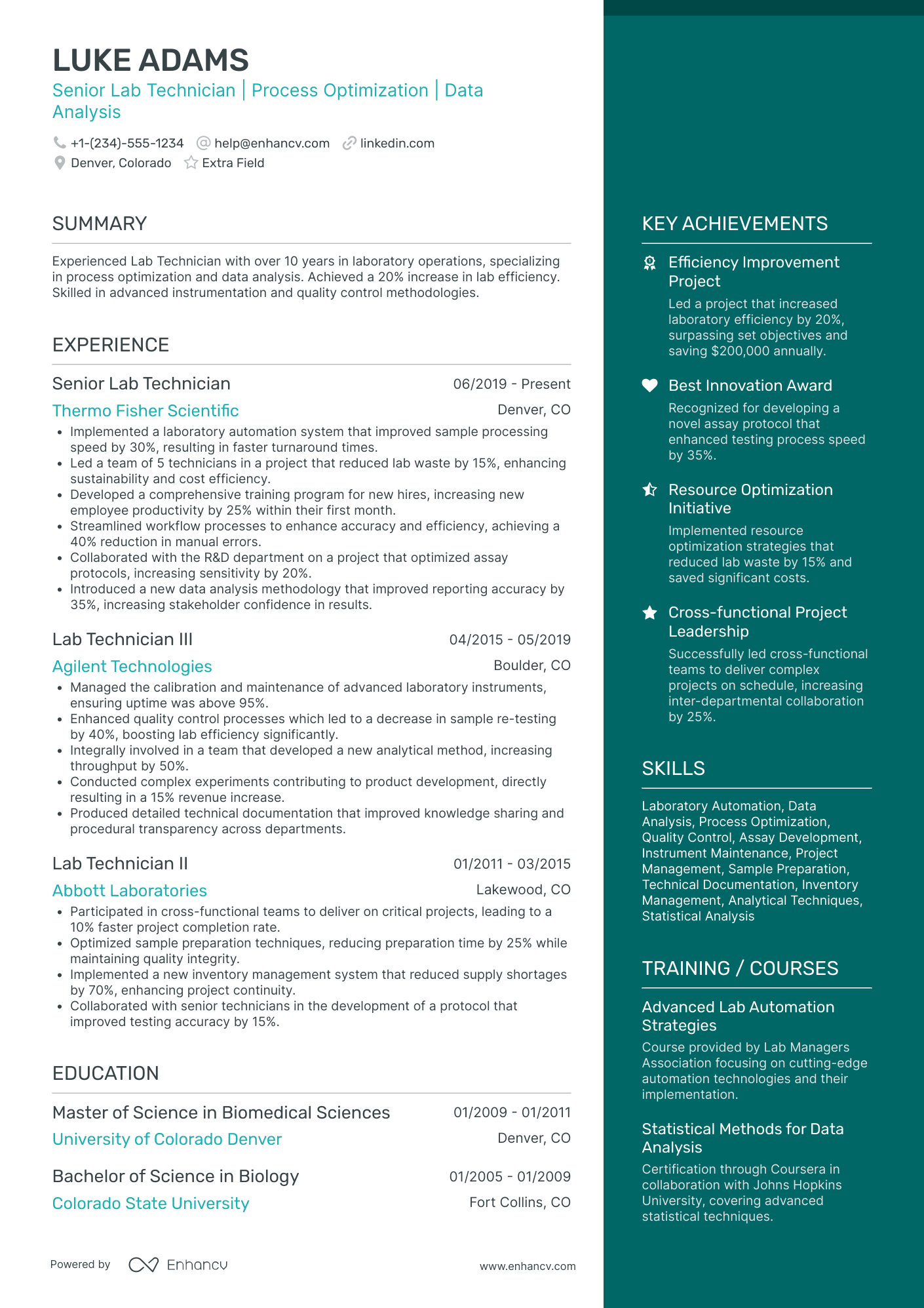 Senior Lab Technician Resume Example