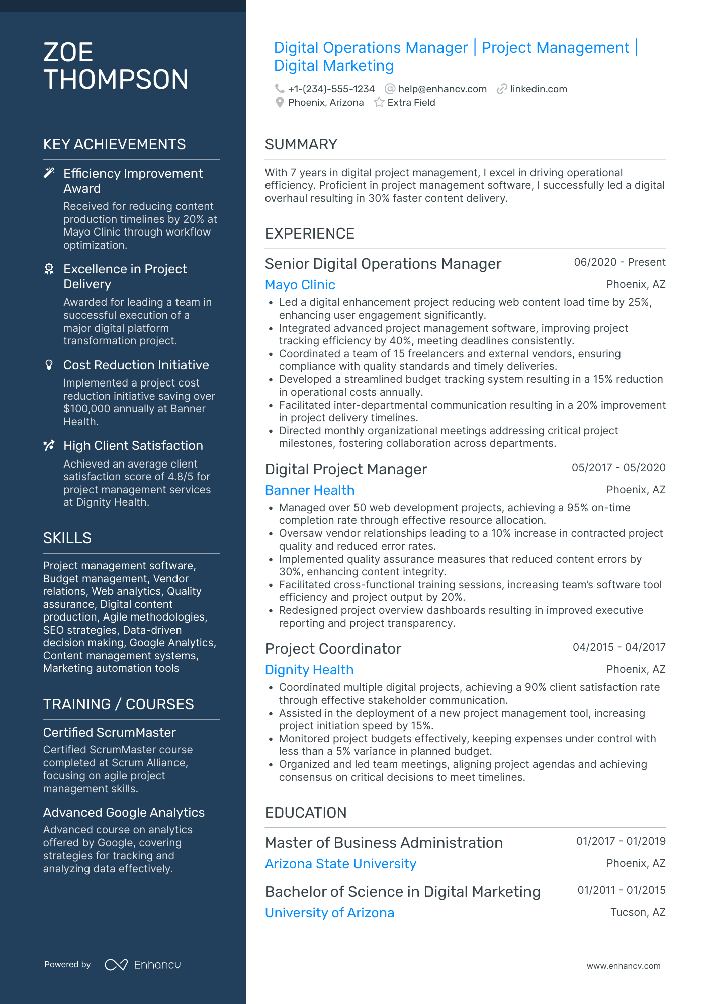 Digital Marketing Operations Manager Resume Example