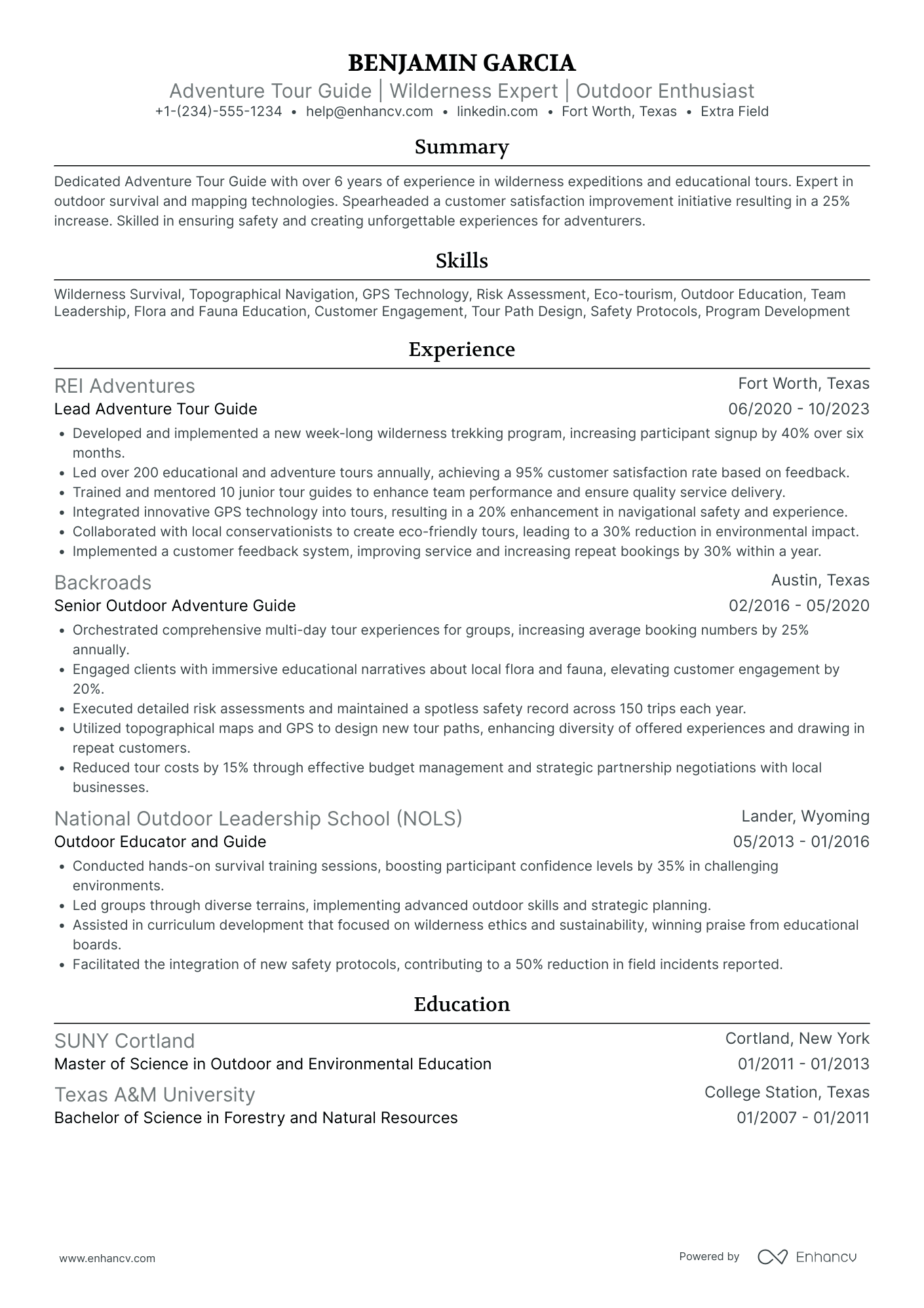 Adventure Tour Guide Resume Example