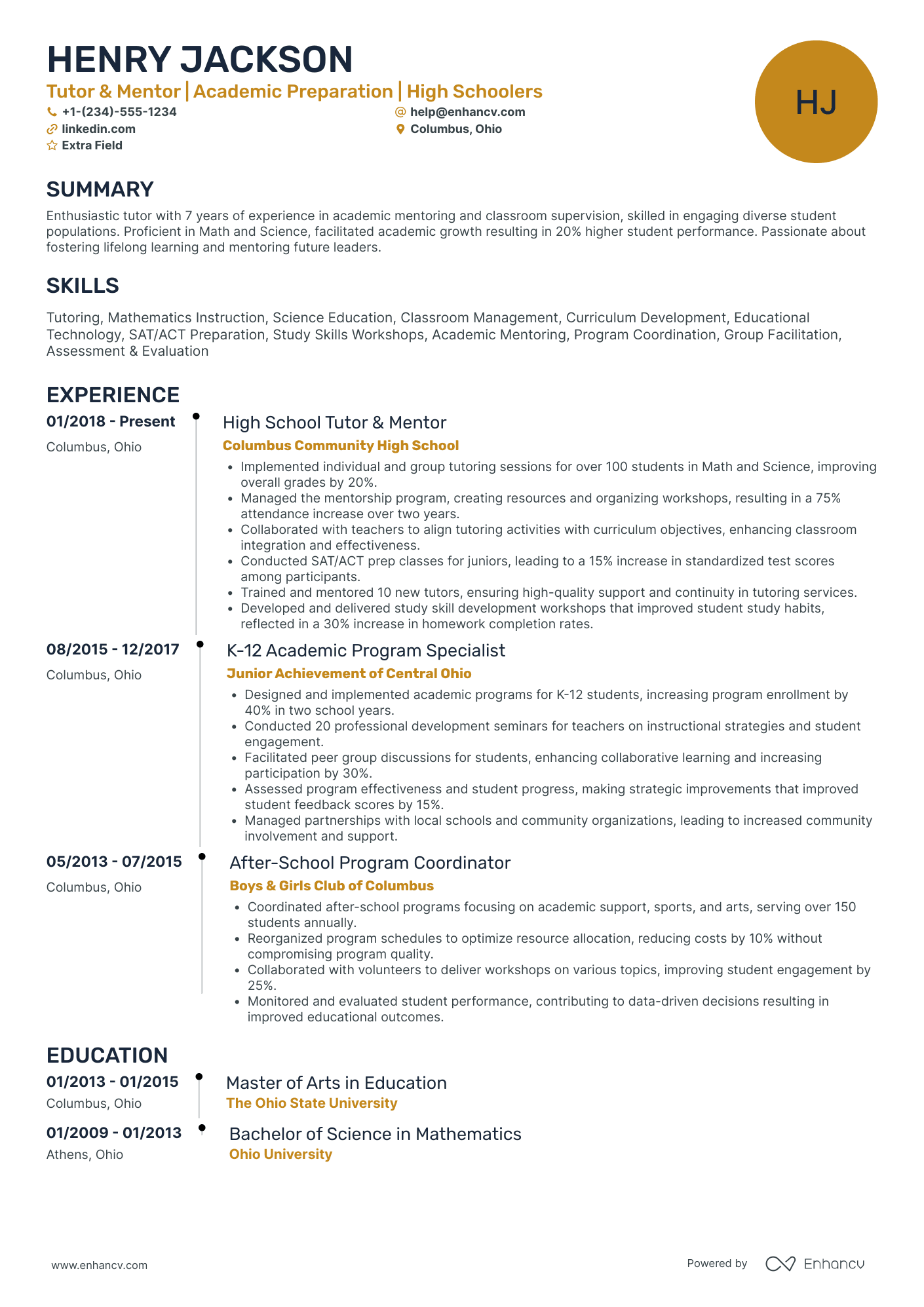 Volunteer Tutor Resume Example