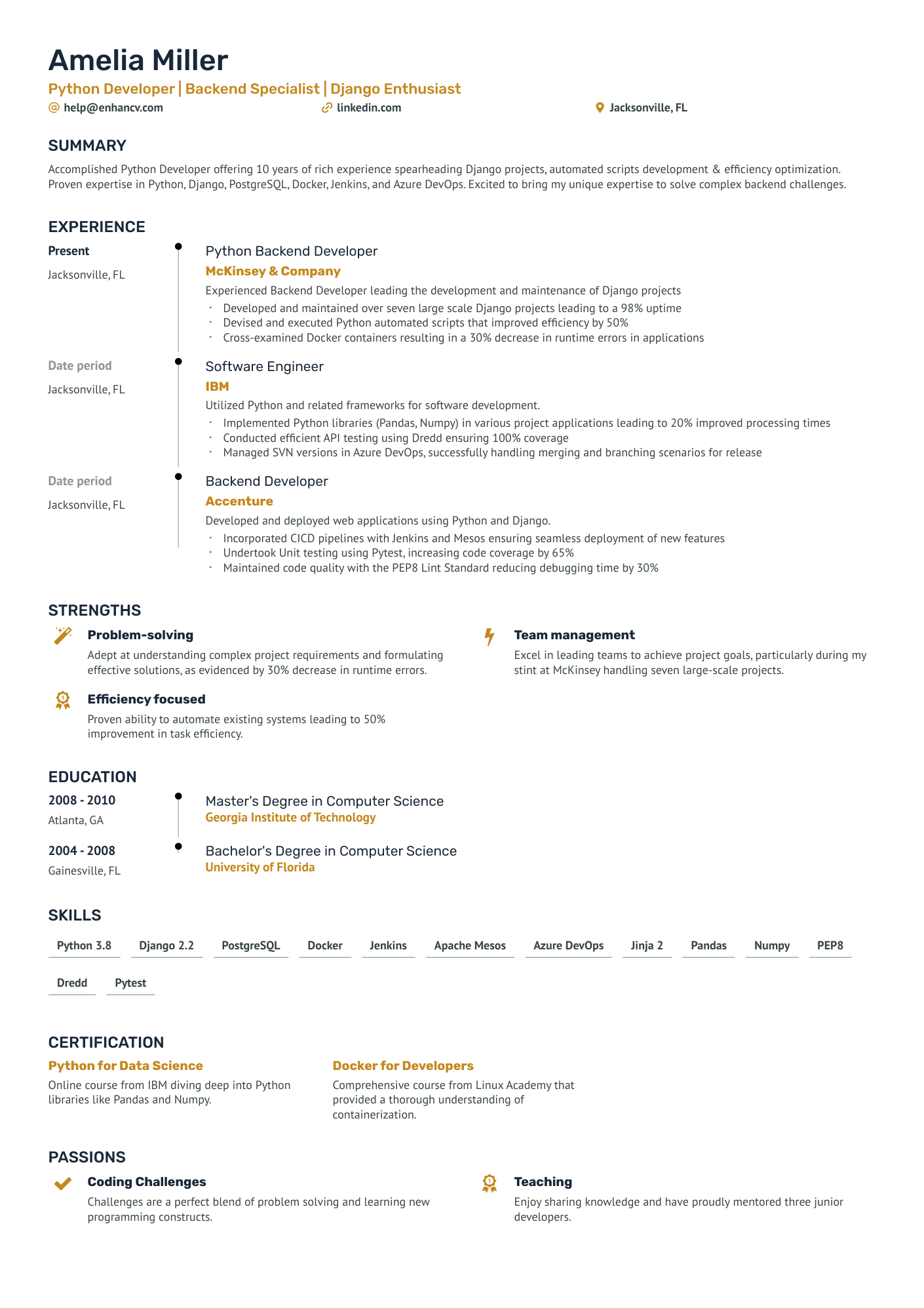Python Backend Developer Resume Example