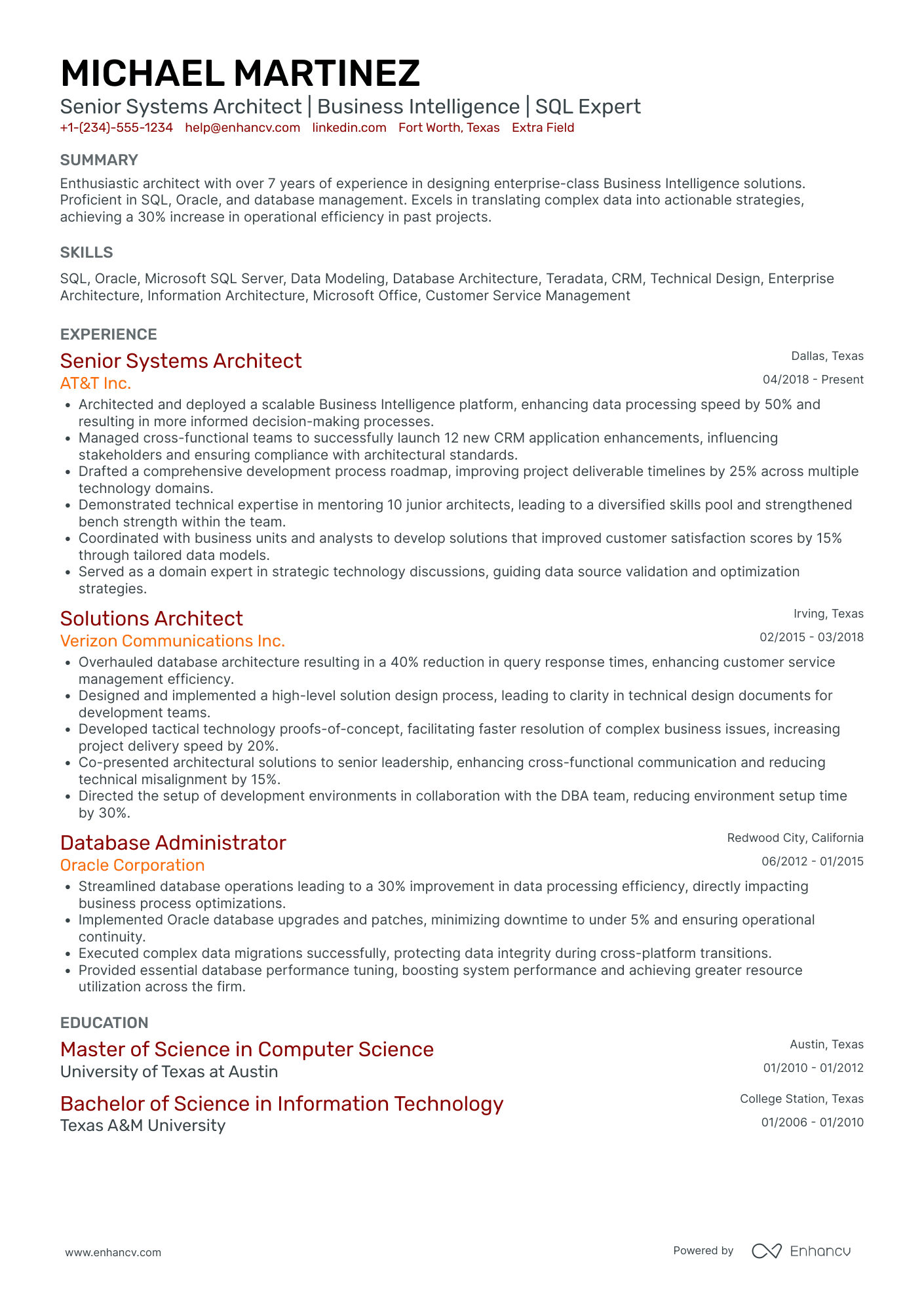 Senior Systems Architect Resume Example