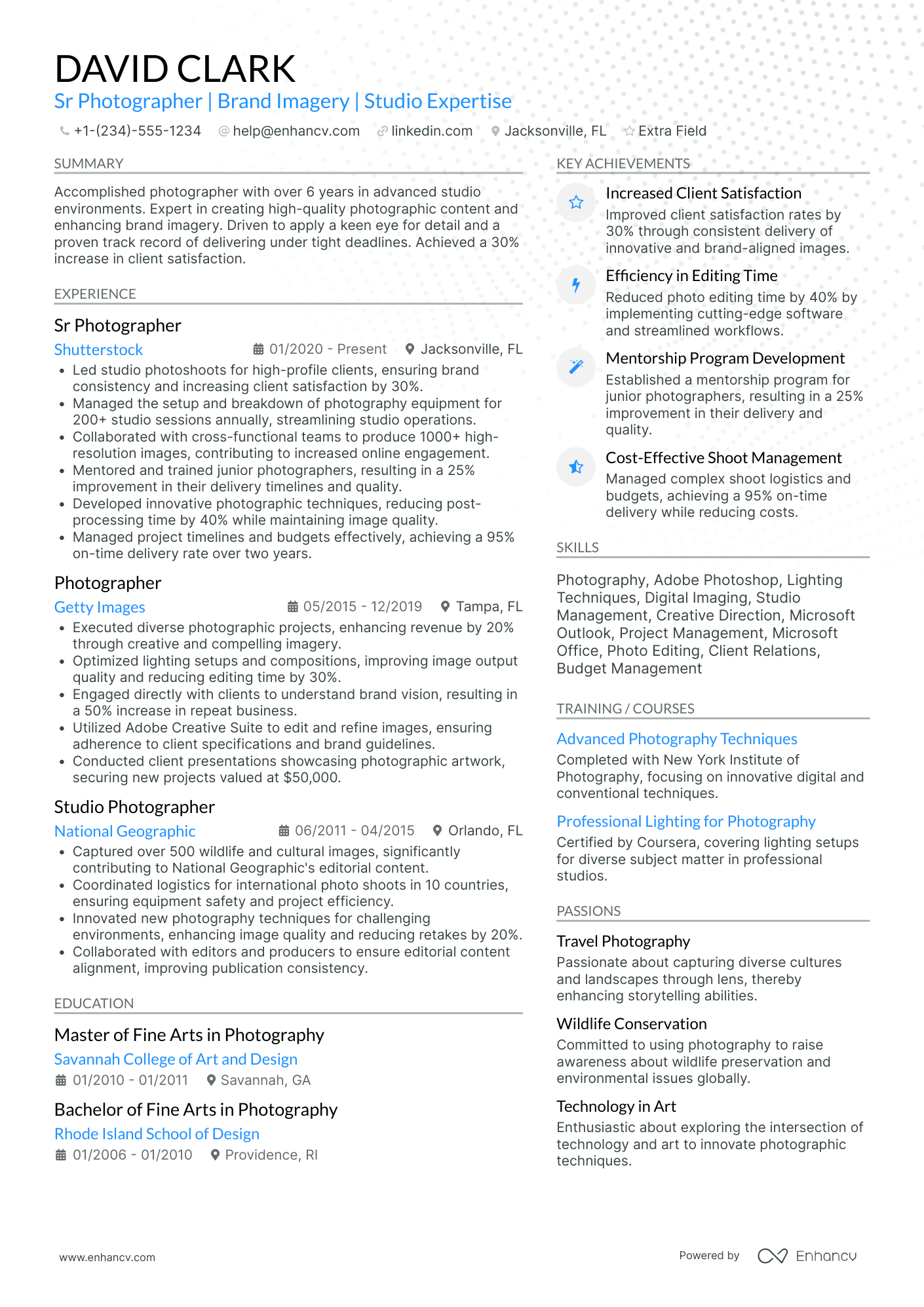 Senior Photographer Resume Example