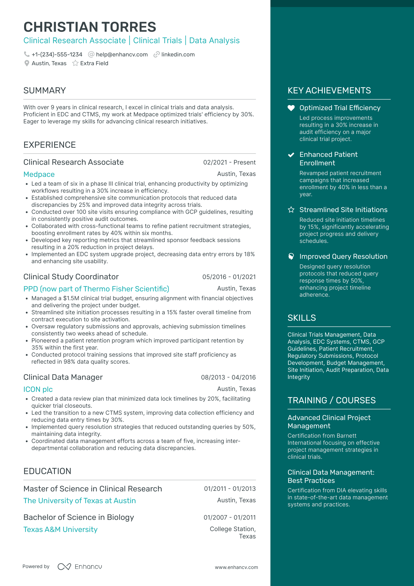 PhD Clinical Research Associate Resume Example