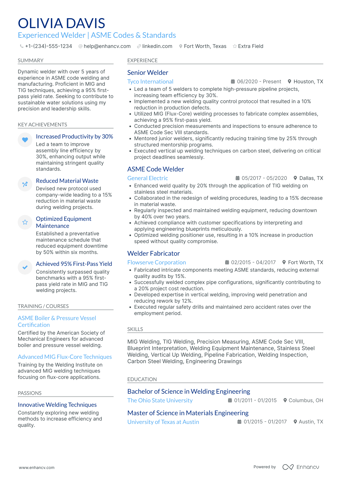 Welder Supervisor Resume Example