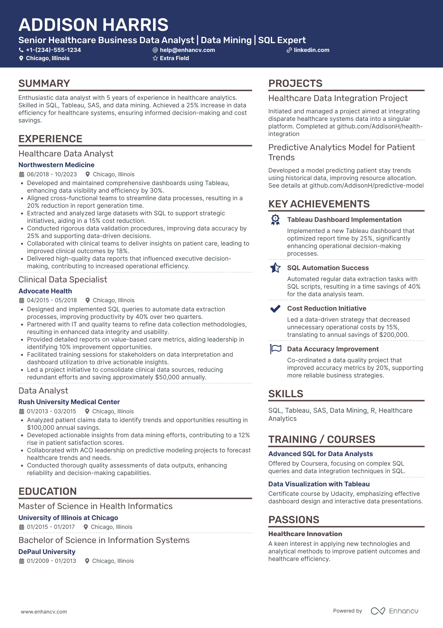 Healthcare Project Analyst Resume Example