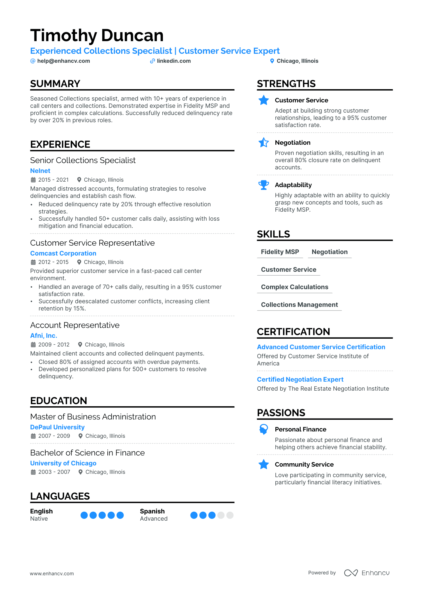 Collections Specialist Resume Example