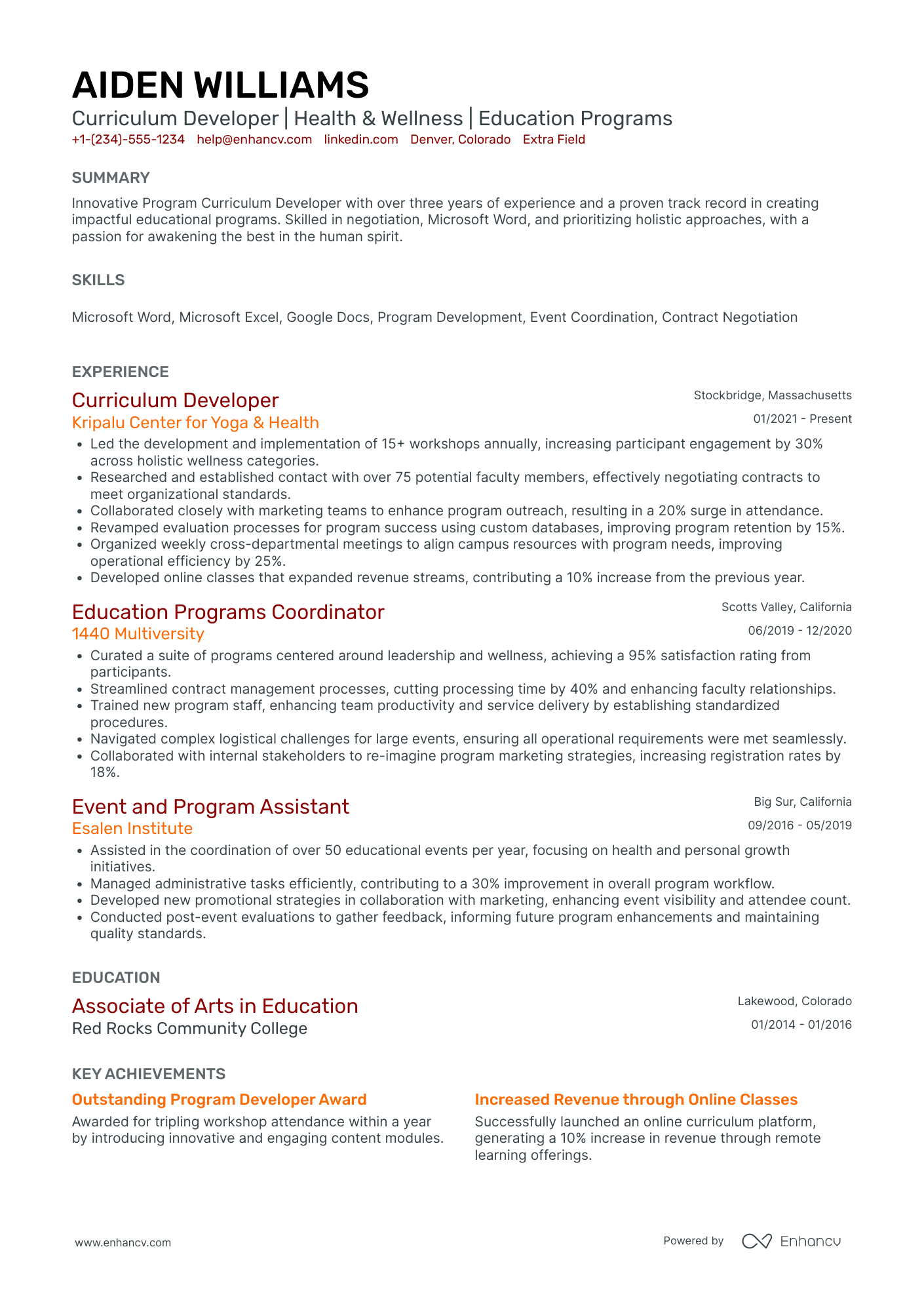 New Teacher Curriculum Developer Resume Example