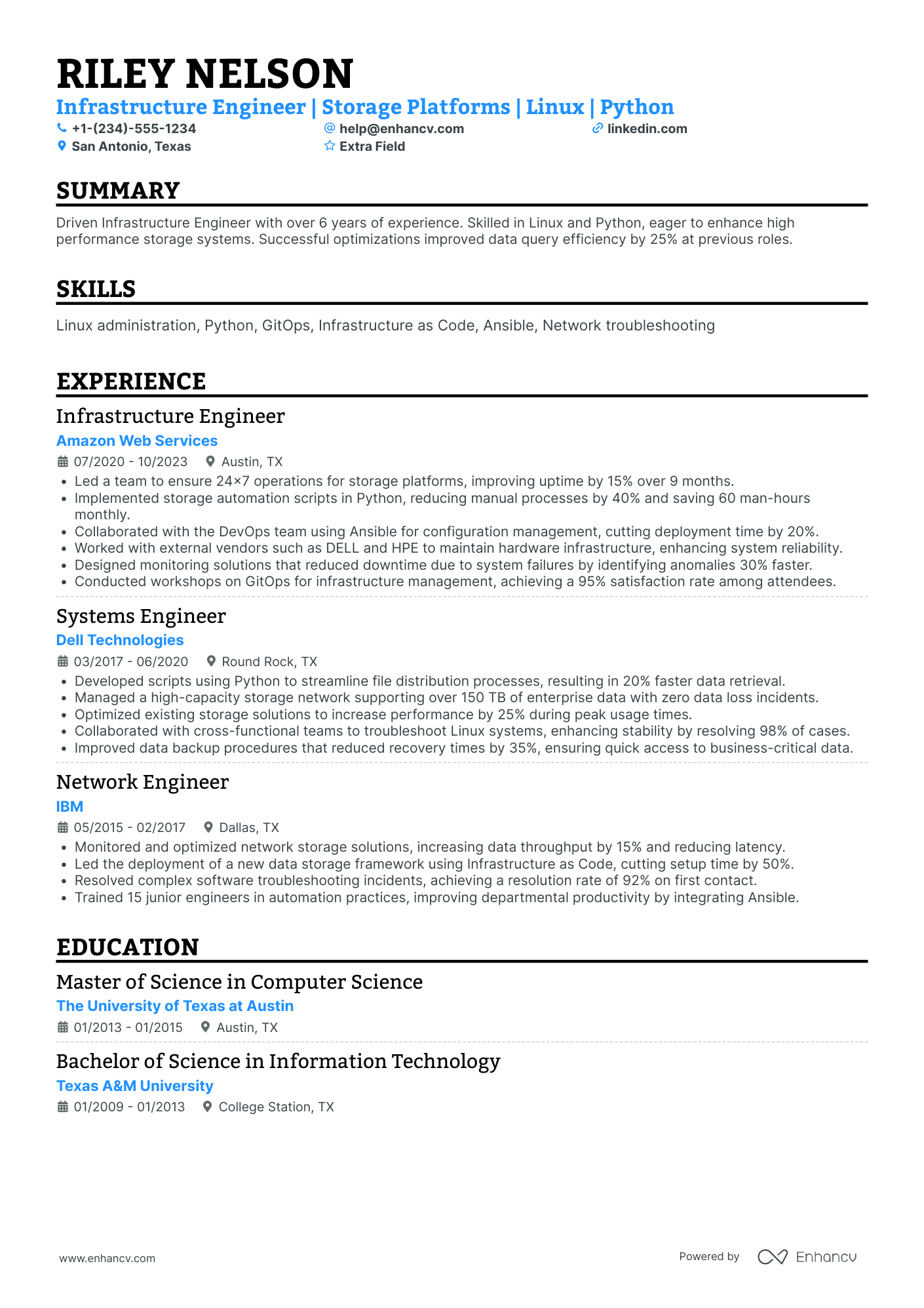 Big Data Infrastructure Engineer Resume Example