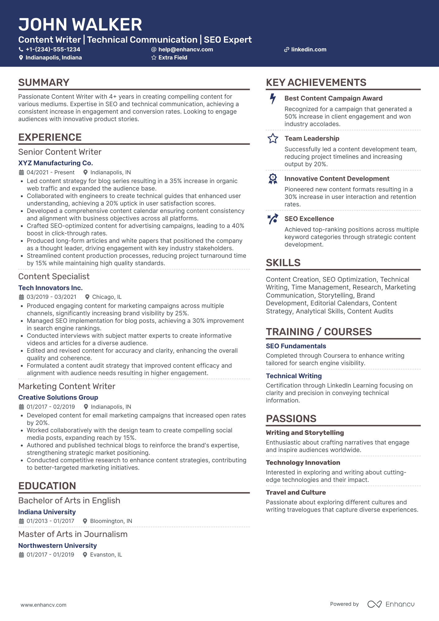 SEO Content Writer Resume Example