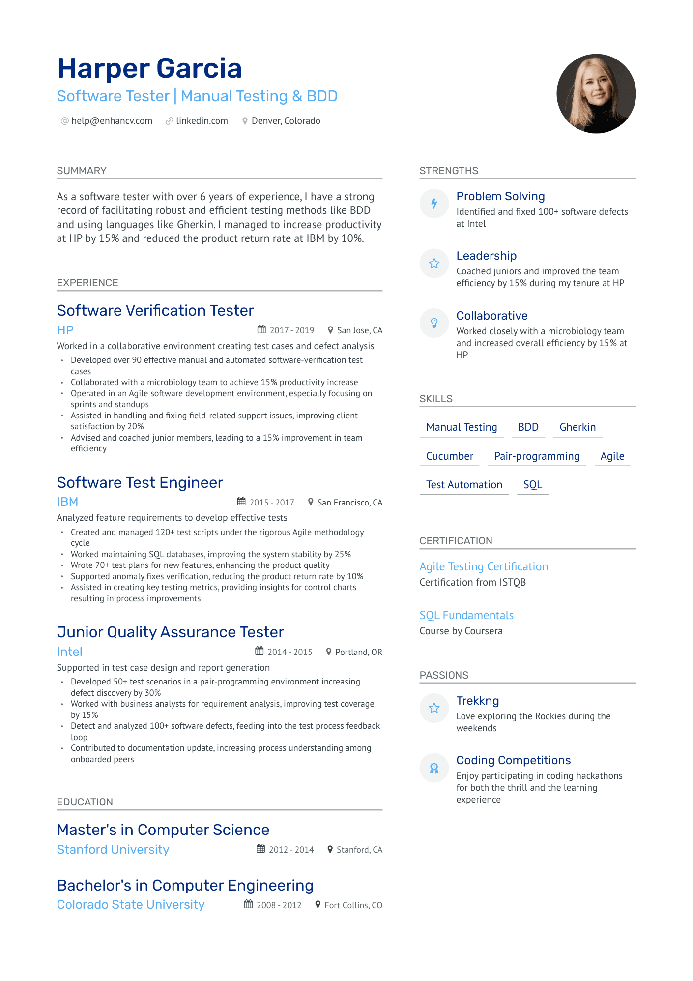 Junior Manual Tester Resume Example