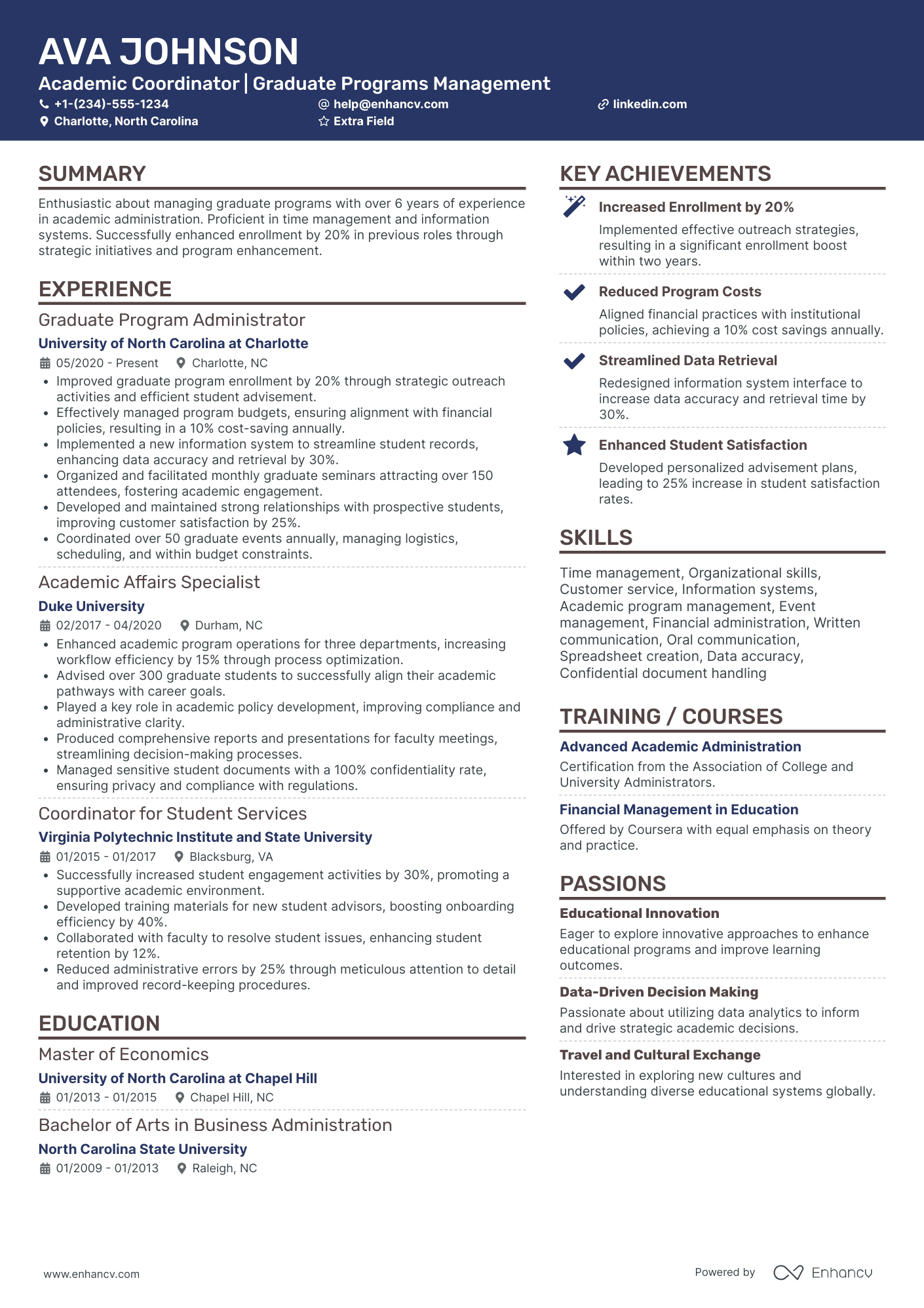 Academic Coordinator Resume Example