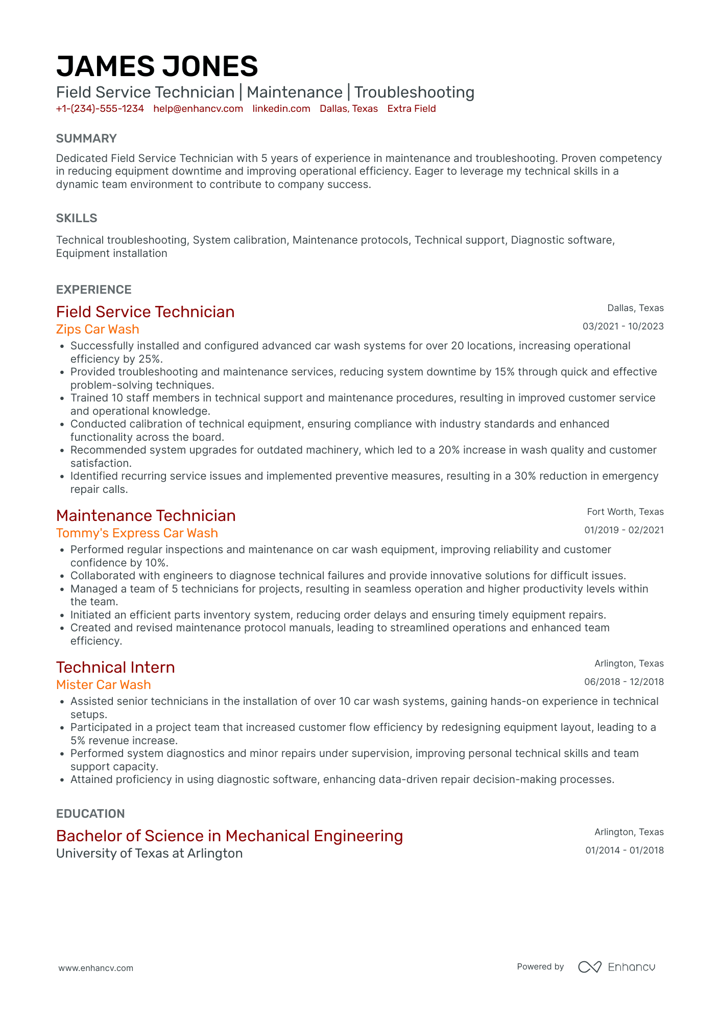 Junior Maintenance Technician Resume Example