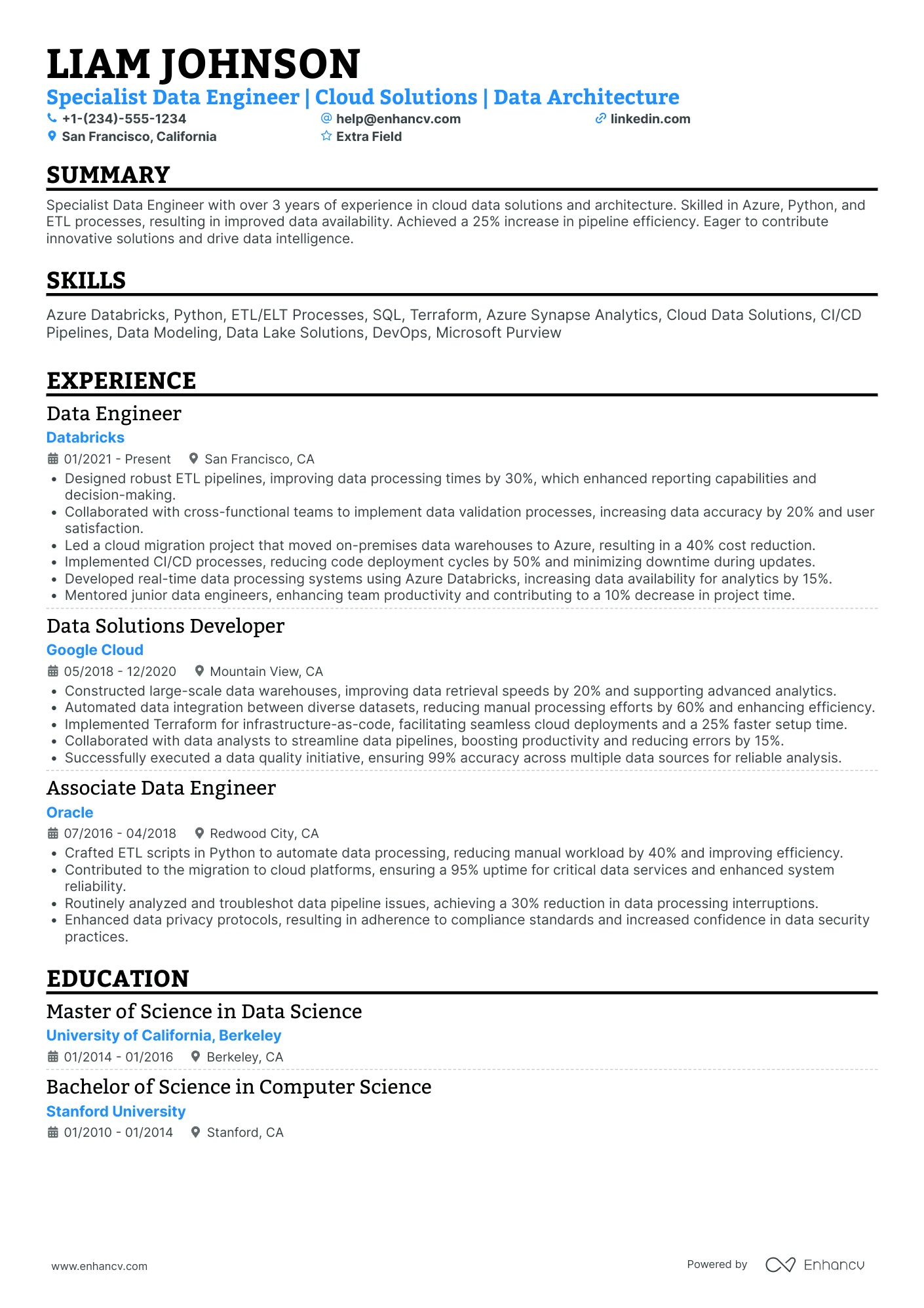 Azure Data Engineer Specialist Resume Example