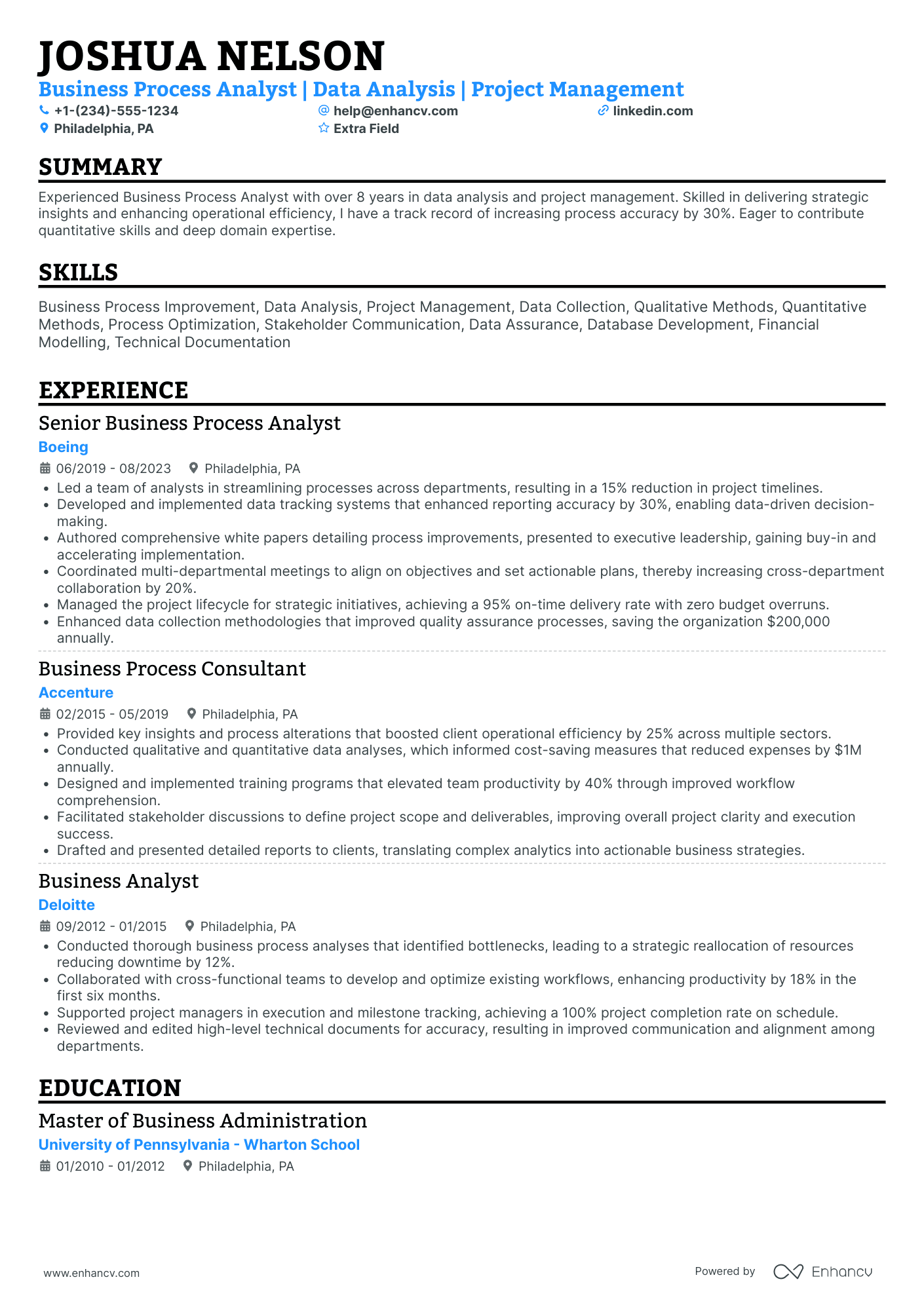 Business Process Analyst Resume Example