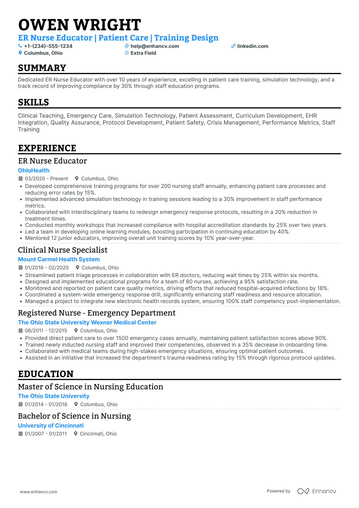 ER Nurse Educator Resume Example