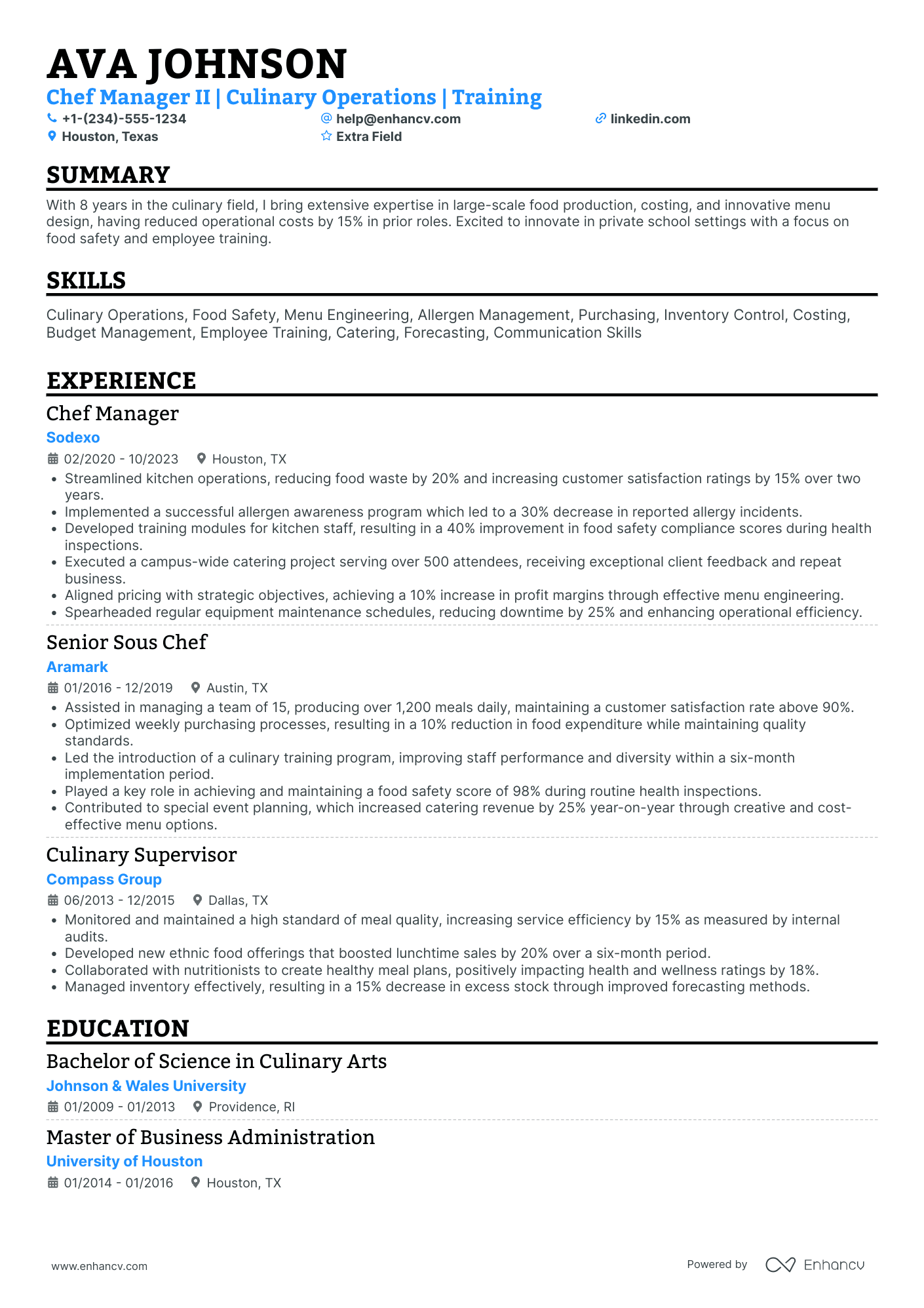 Chef Manager Resume Example