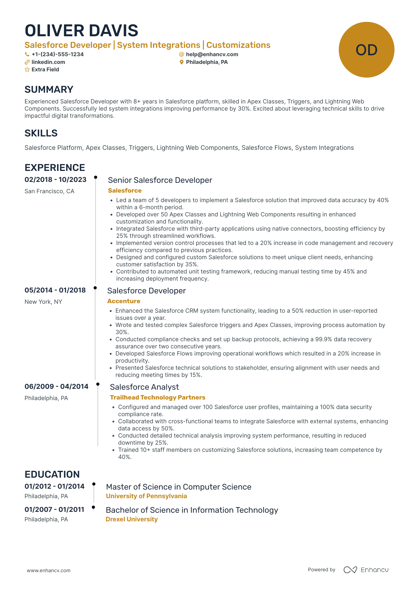 Principal Salesforce Developer Resume Example