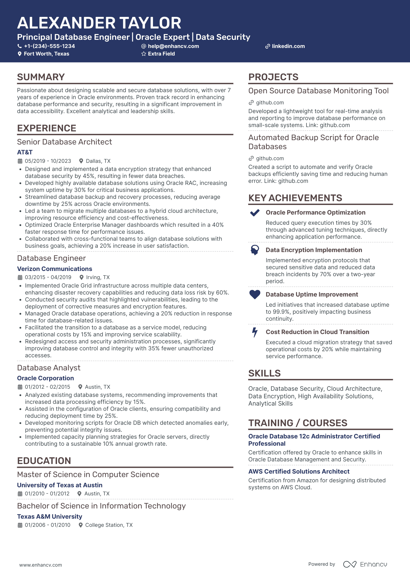 Principal Database Engineer Resume Example