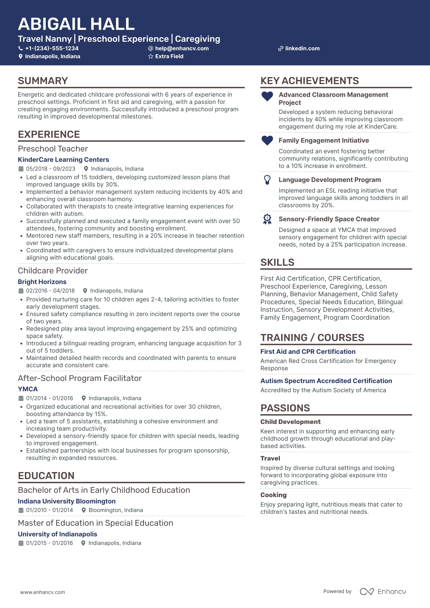 Travel Nanny Resume Example