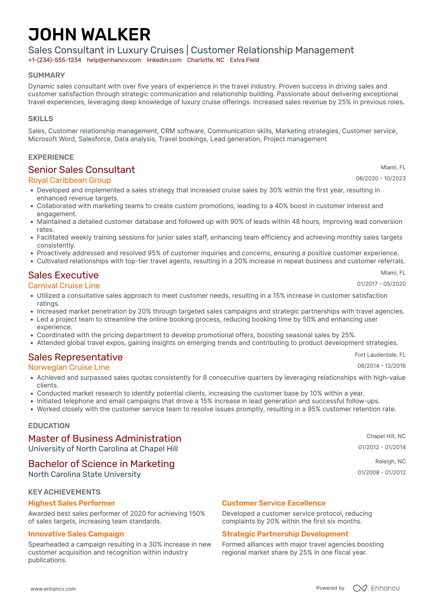 Cruise Travel Consultant Resume Example