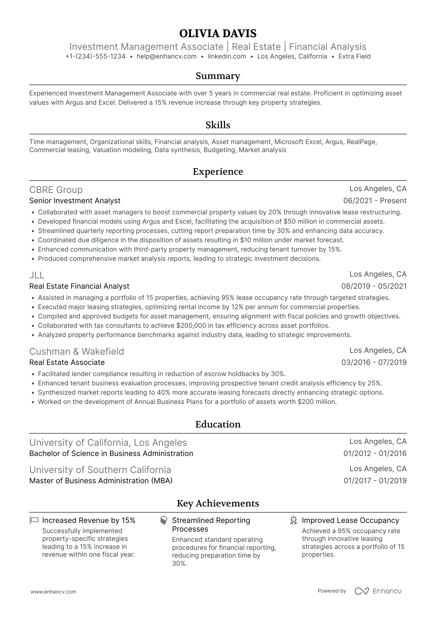 Investment Management Associate Resume Example