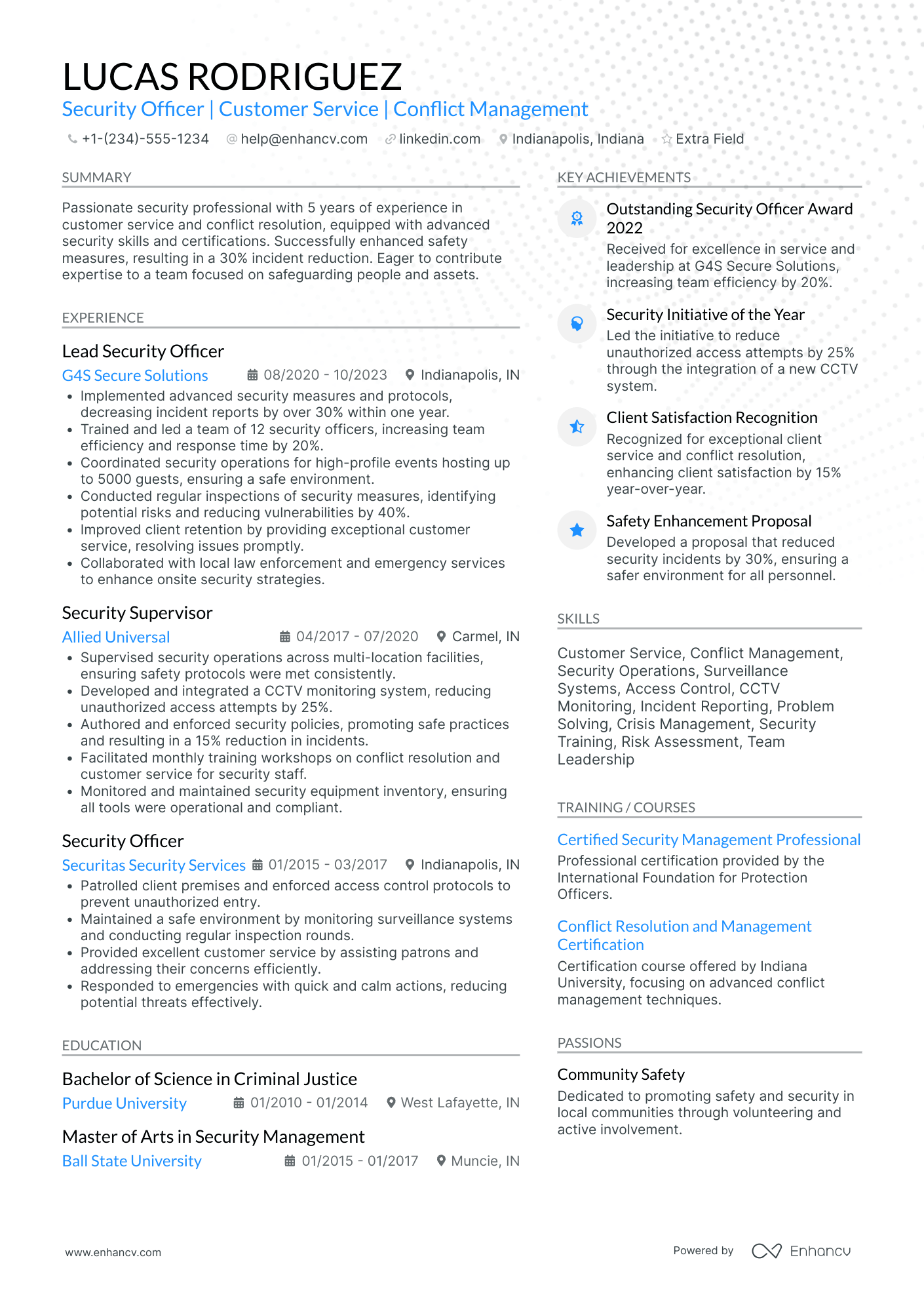 Construction Site Security Guard Resume Example