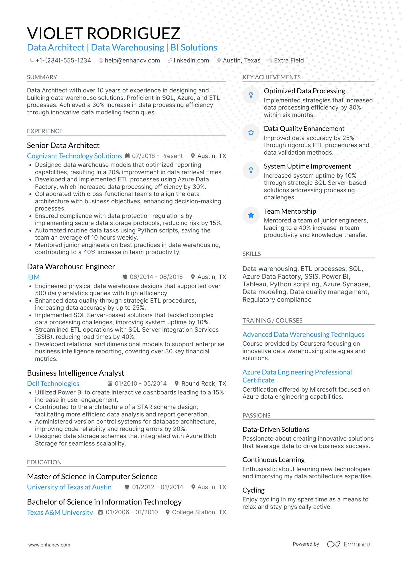 Azure Data Engineer Architect Resume Example