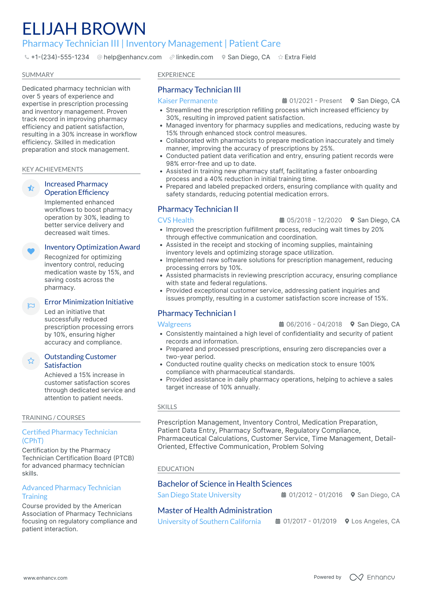 Pharmacy Technician III Resume Example