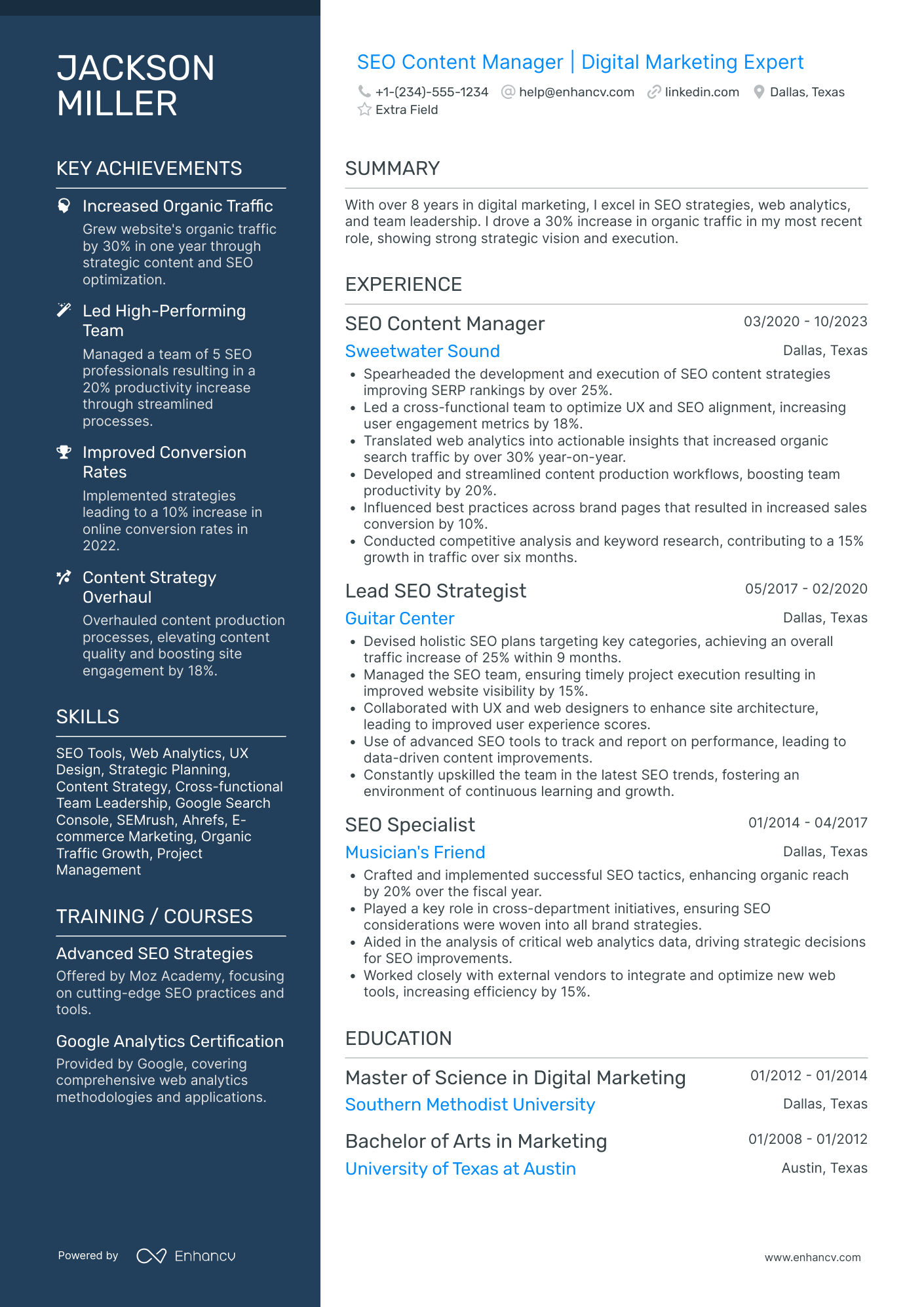 SEO Content Manager Resume Example