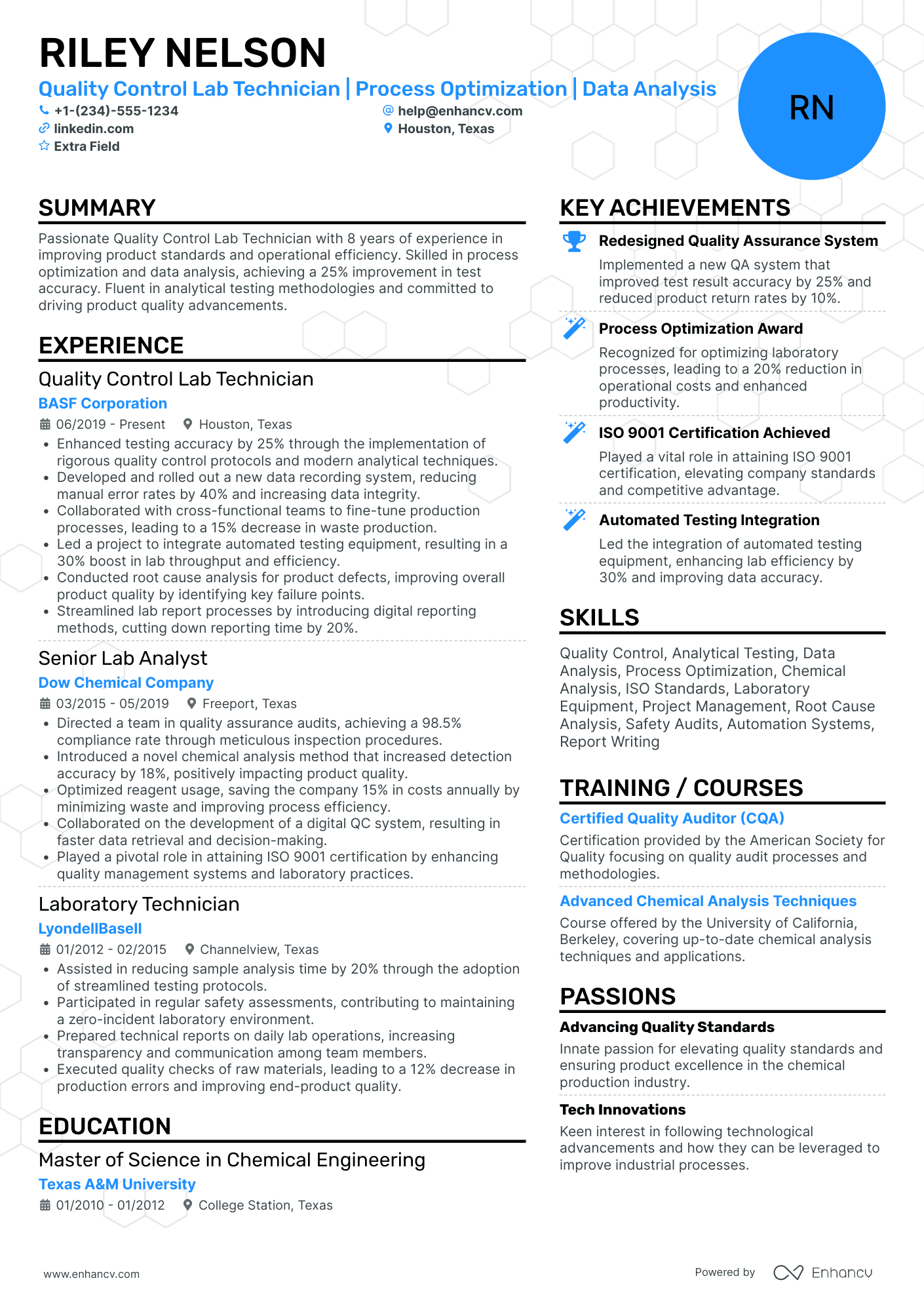 Quality Control Lab Technician Resume Example