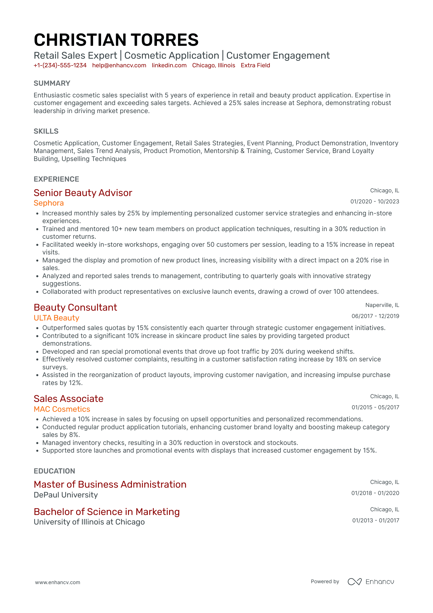 Film Makeup Artist Resume Example