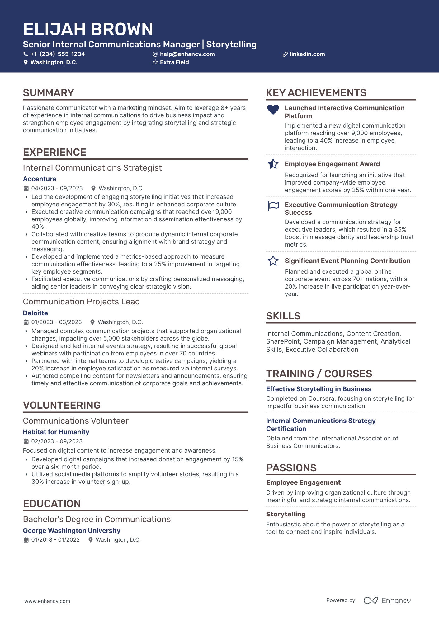 Senior Internal Communications Manager Resume Example