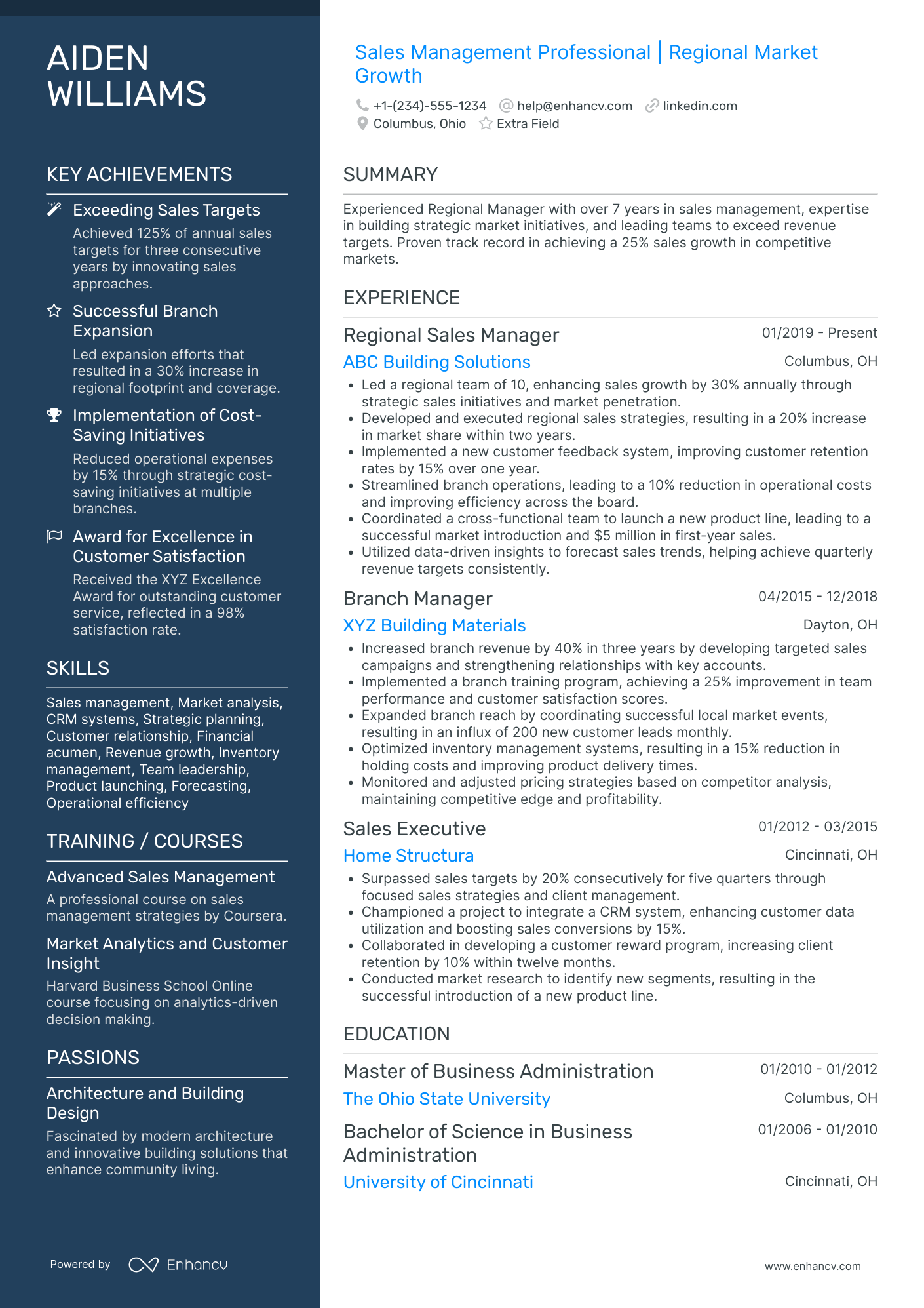 Regional Brand Manager Resume Example