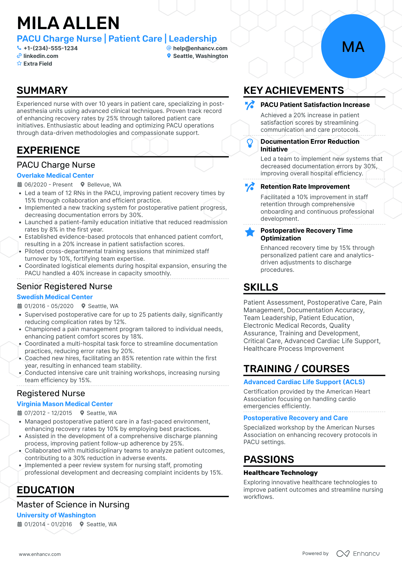 PACU Charge Nurse Resume Example