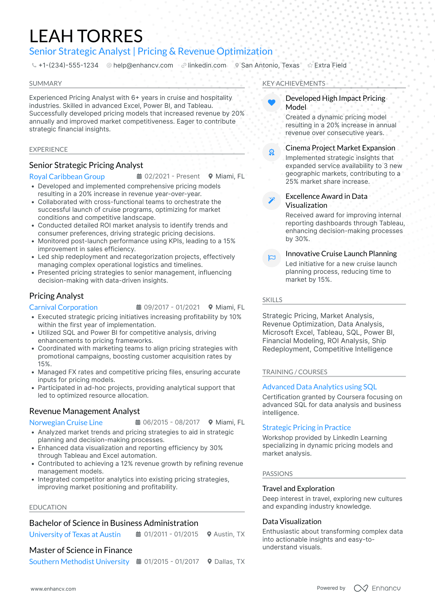 Strategic Pricing Analyst Resume Example