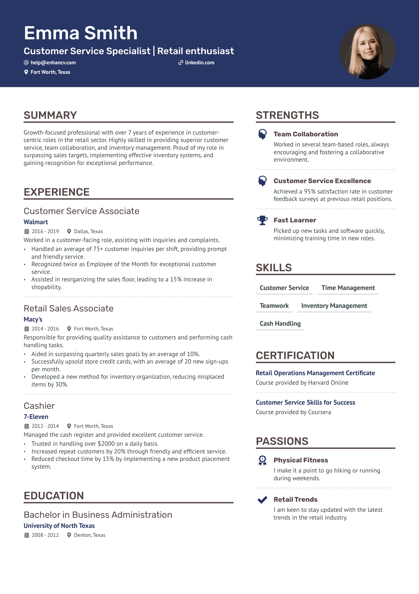 Retail Customer Service Clerk Resume Example